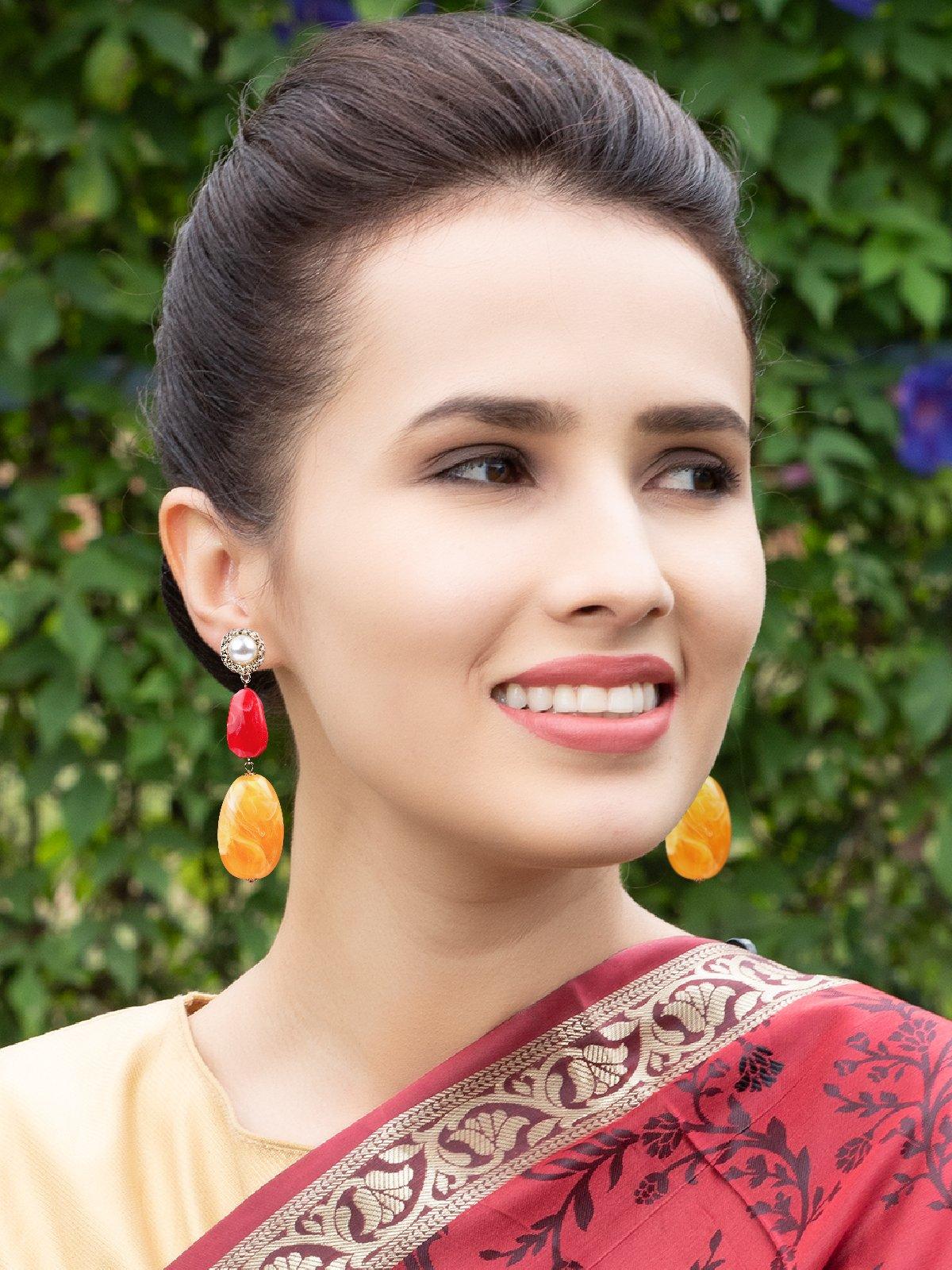 Rakhi Sawant in Flower Model Diamond Earrings - Jewellery Designs